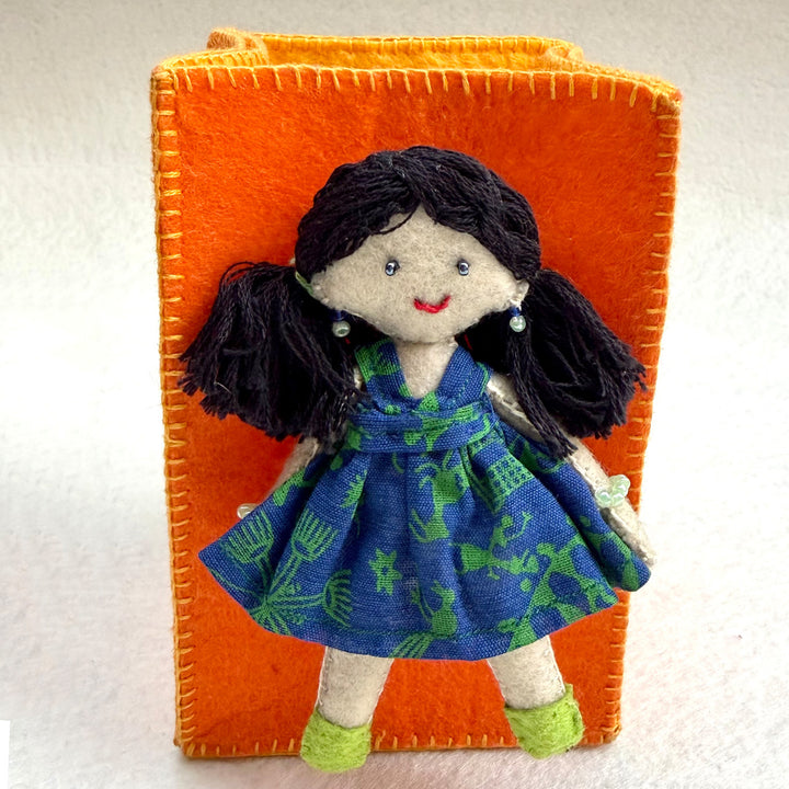 Handmade Orange & Yellow Pen Stand with Detachable Zoya Doll