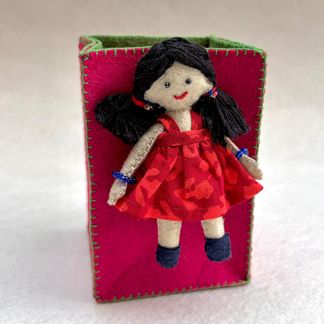 Handmade Pink & Green Pen Stand with Detachable Zoya Doll