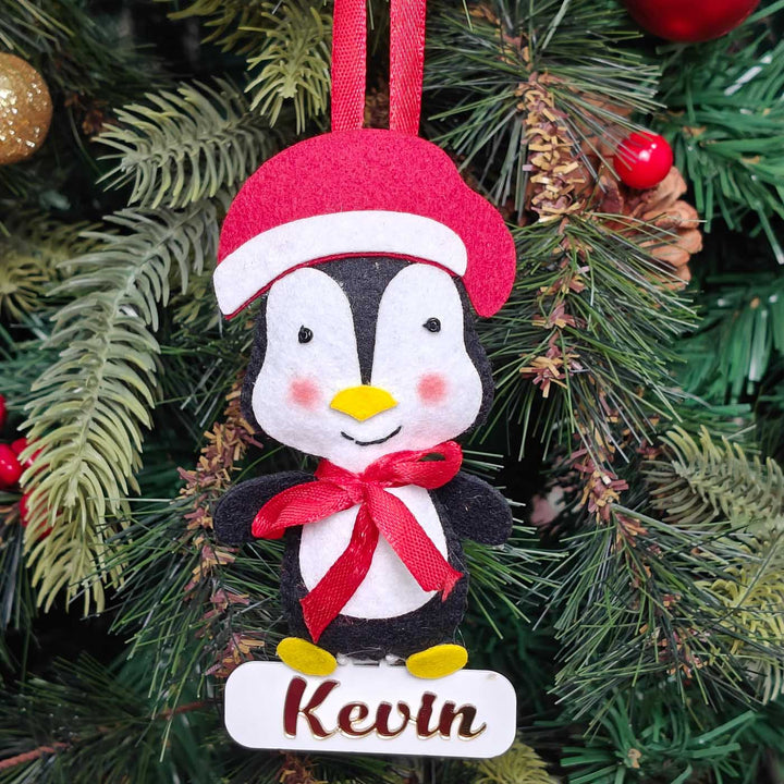 Personalized Handmade Penguin Joy Felt Ornament