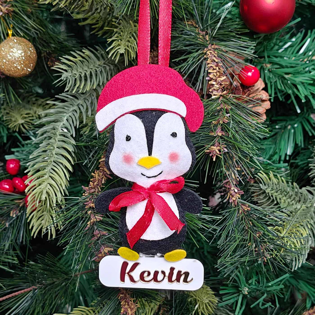 Personalized Handmade Penguin Joy Felt Ornament