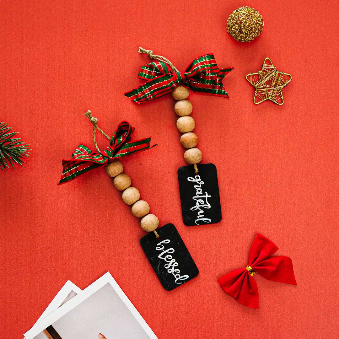 Personalized Bow Beads Ornament For Christmas Tree Decoration Single Red Green Large Checks