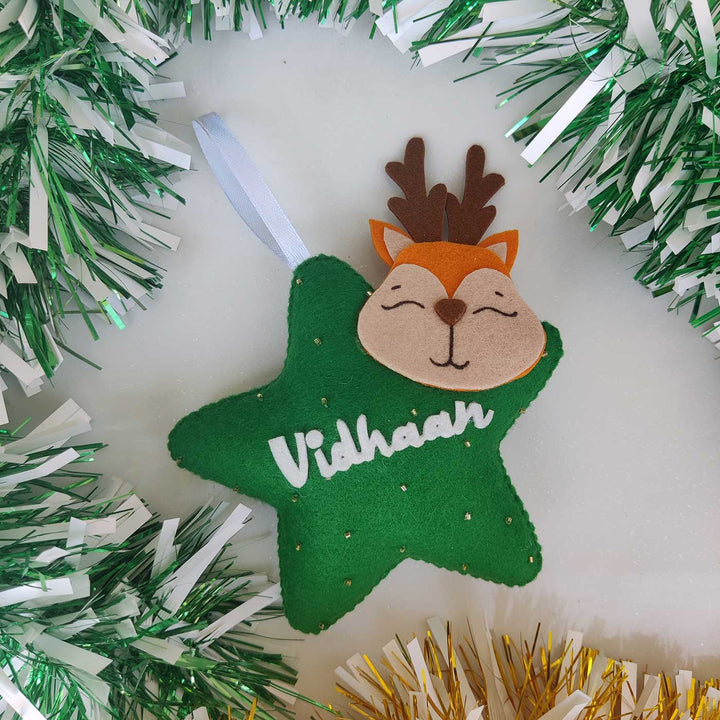 Personalized Star & Reindeer Felt Ornaments For Christmas Tree Decoration