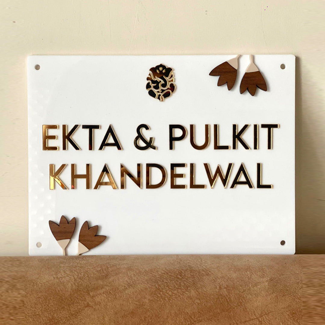 Personalised Tulip Rectangle Nameplate With Ganesha