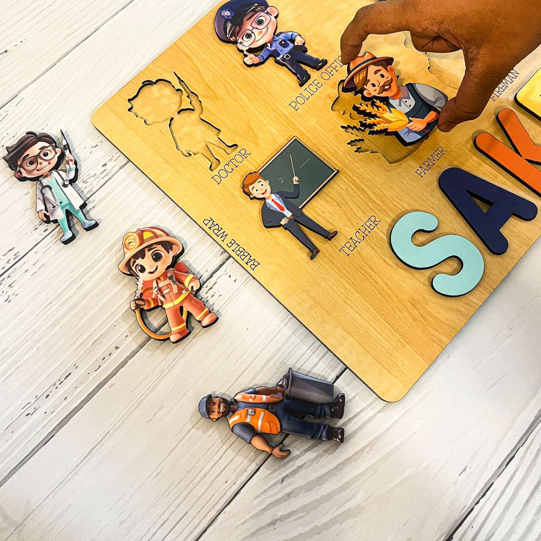 Personalized Multicolour Construction Site Theme Wooden Puzzle