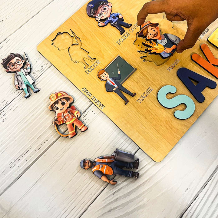 Personalized Multicolour Construction Site Theme Wooden Puzzle