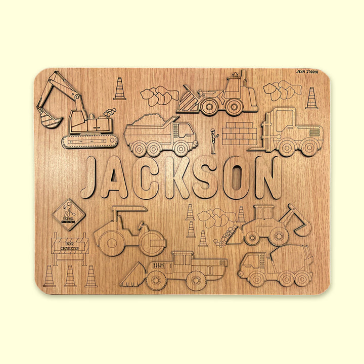 Personalized Construction Site Theme Wooden Puzzle