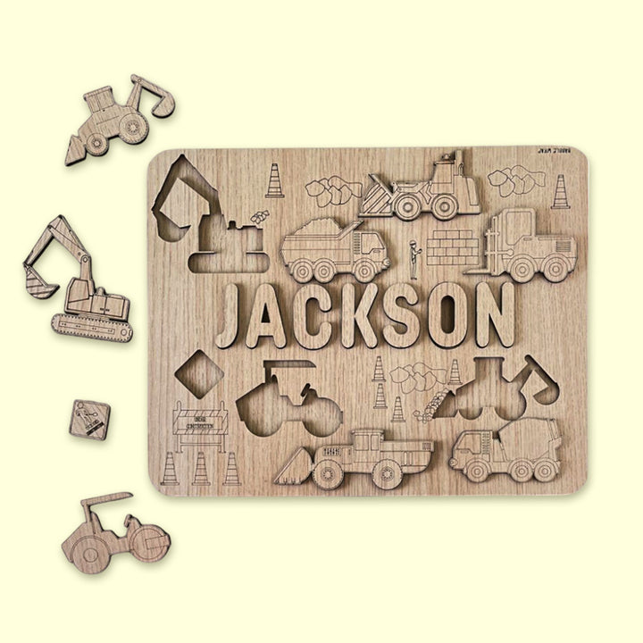 Personalized Construction Site Theme Wooden Puzzle
