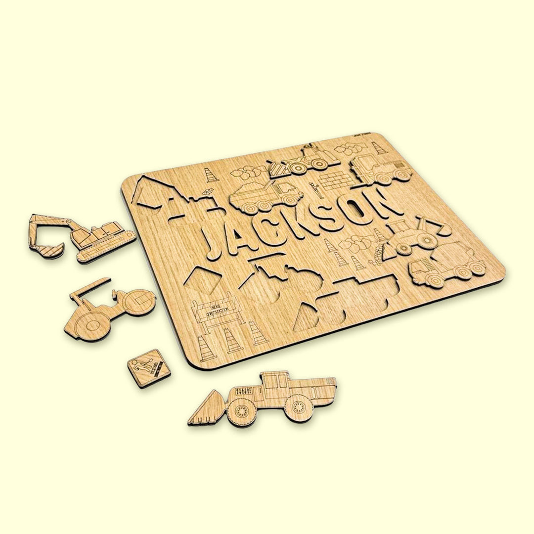 Personalized Construction Site Theme Wooden Puzzle