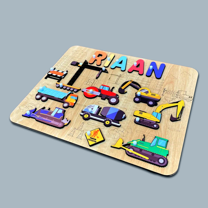 Personalized Multicolour Construction Site Theme Wooden Puzzle