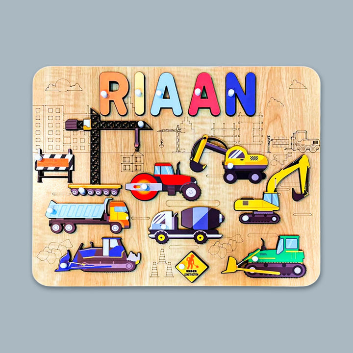 Personalized Multicolour Construction Site Theme Wooden Puzzle