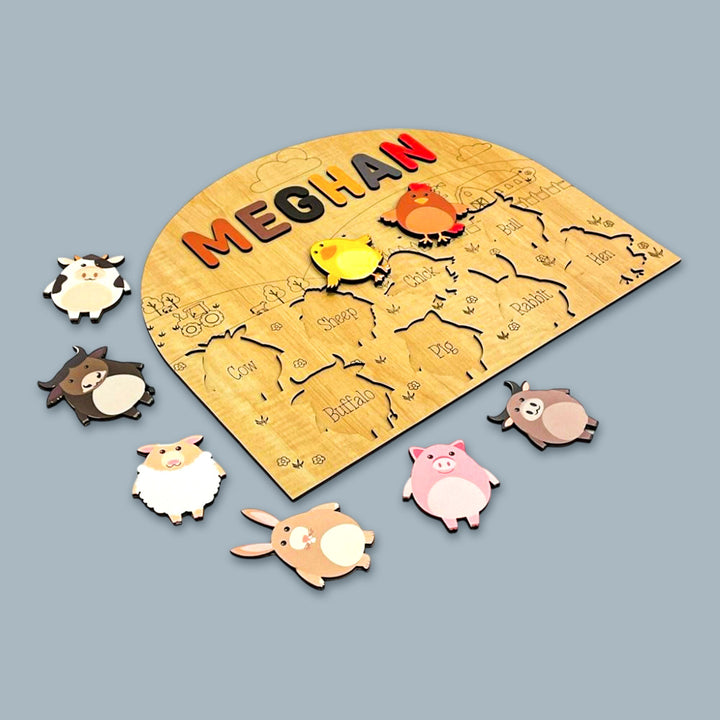 Personalized Farm Animals Theme Wooden Puzzle