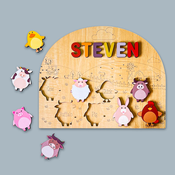 Personalized Farm Animals Theme Wooden Puzzle
