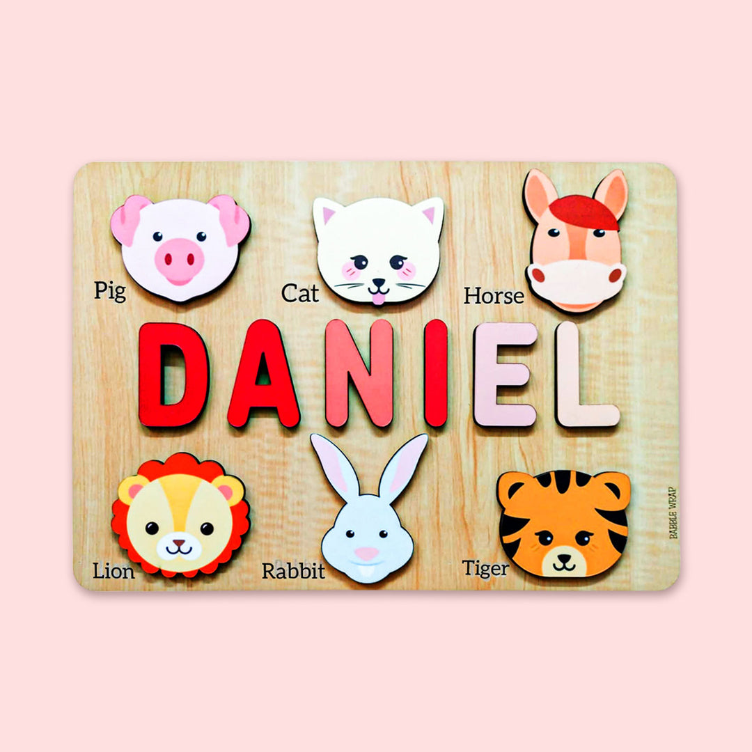 Personalized Name With Six Animals Wooden Puzzle