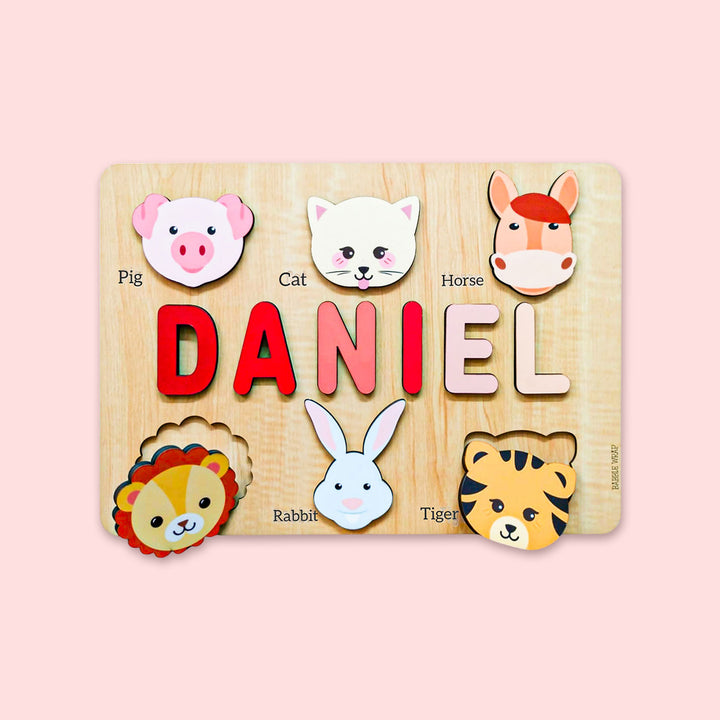 Personalized Name With Six Animals Wooden Puzzle