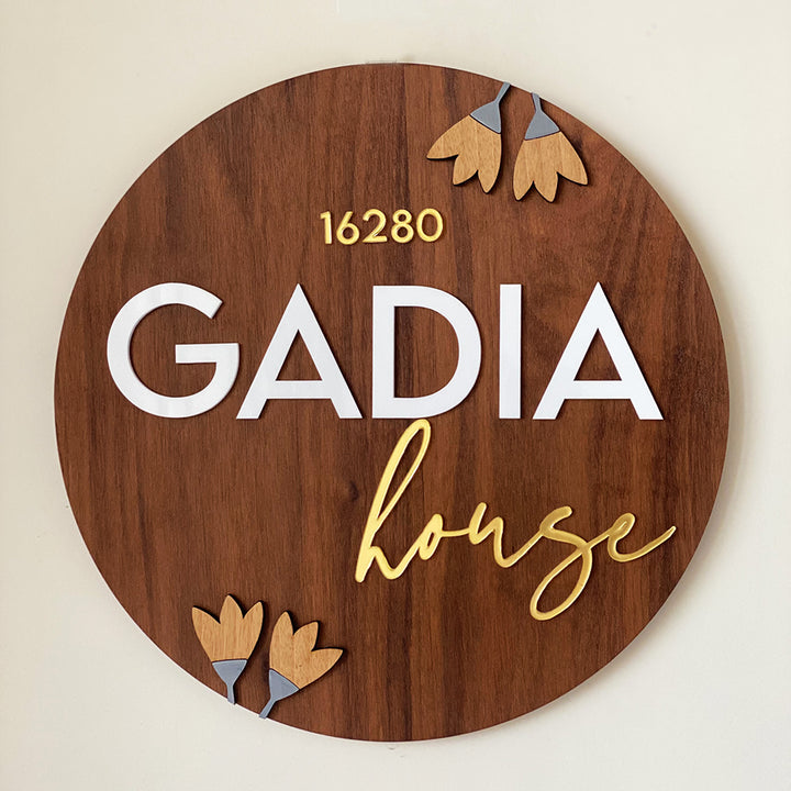 Personalised Wooden Round Tulip Nameplate