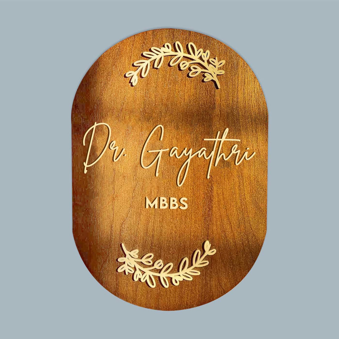 Minimal Capsule Wooden Name Plate with 3D Letters For Doctor