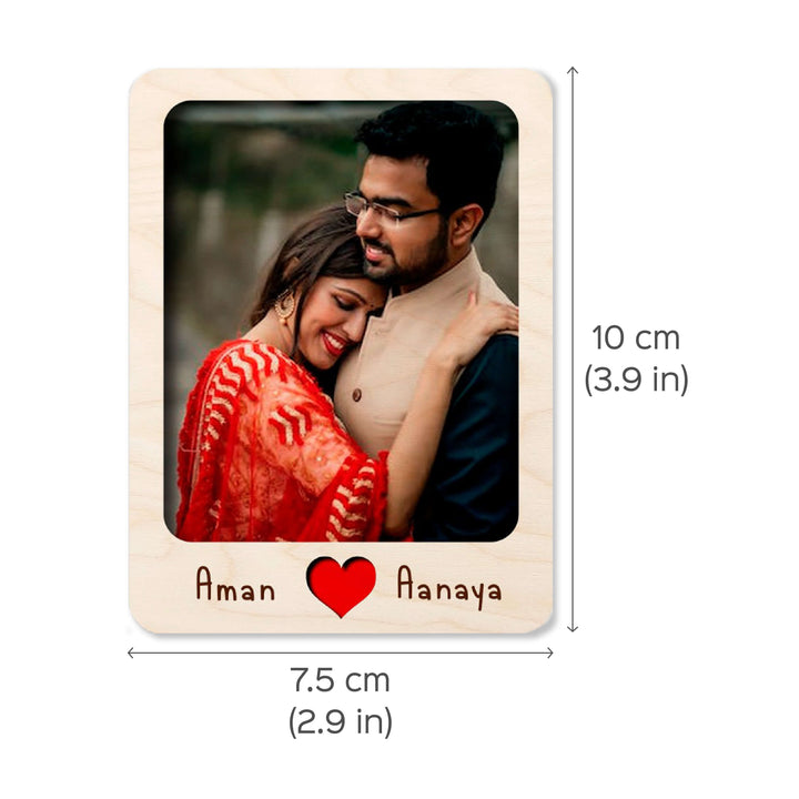 Wooden Personalized Couple Fridge Magnet With Photo Frame - Zwende