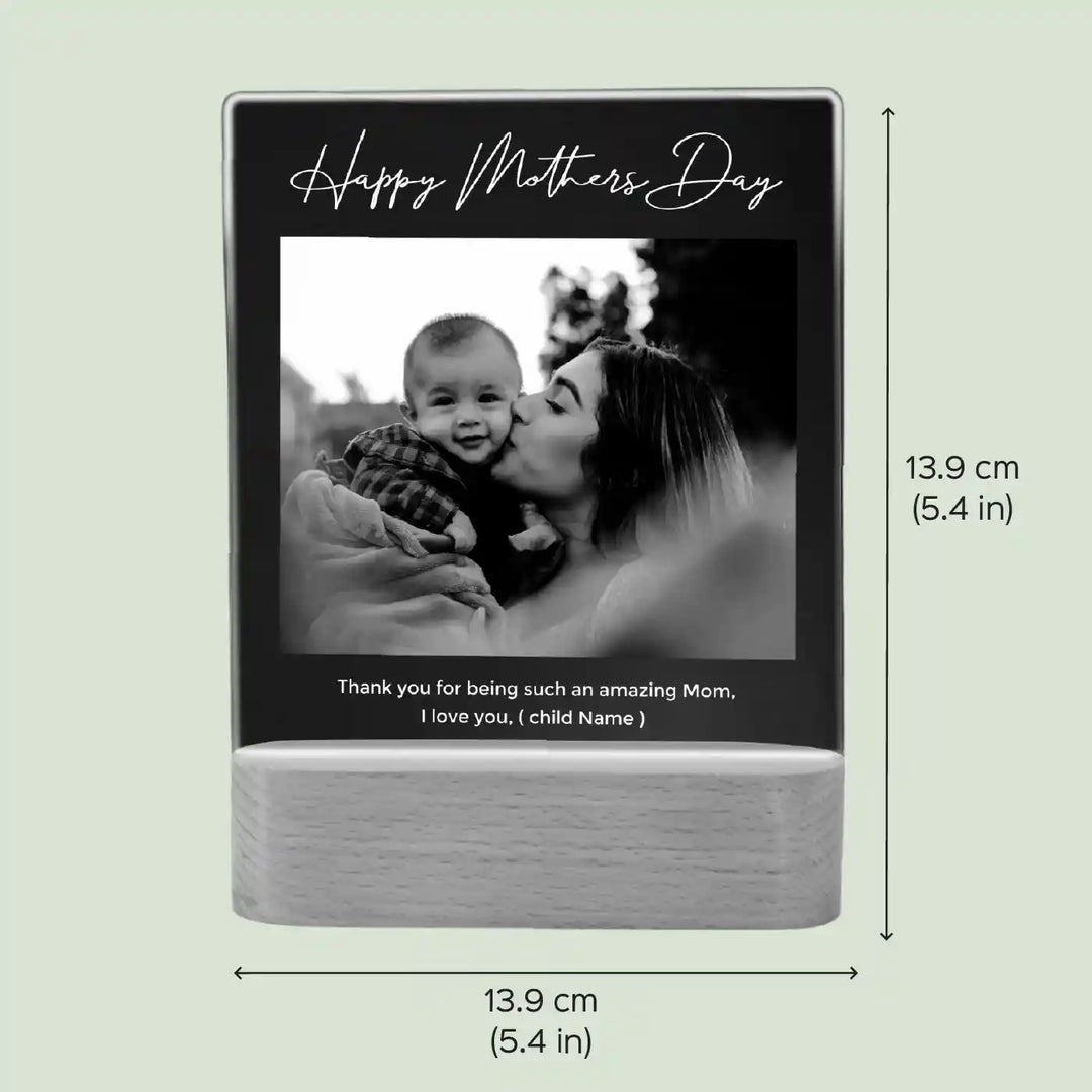 Photo Personalized Handmade Mother's Day Theme Wooden Photo Table Lamp