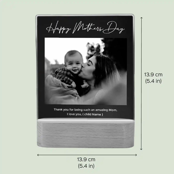 Photo Personalized Handmade Mother's Day Theme Wooden Photo Table Lamp