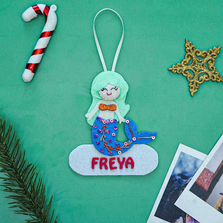 Personalized Blue Mermaid Felt Ornament For Christmas Tree Decoration