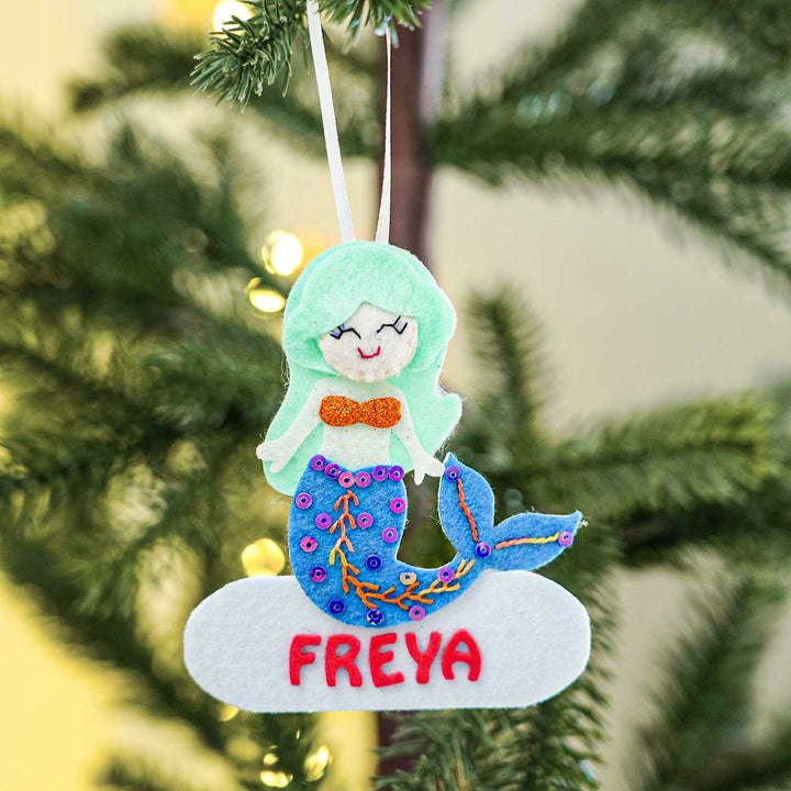 Personalized Blue Mermaid Felt Ornament For Christmas Tree Decoration