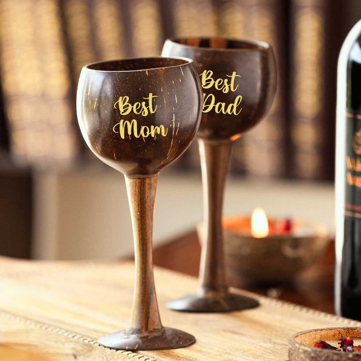 Personalized Eco-Friendly Handmade Wooden Coconut Shell Wine Glass | Set of 2