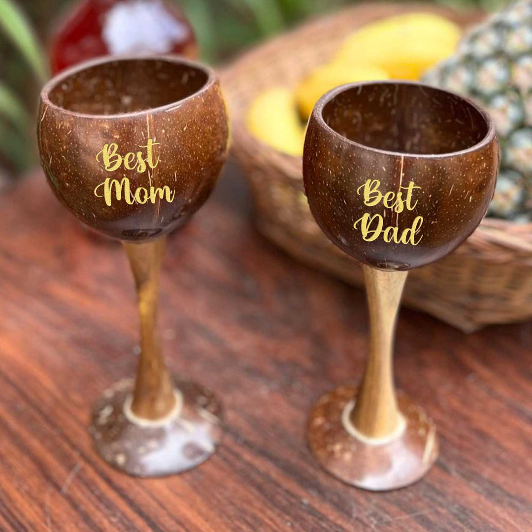 Personalized Eco-Friendly Handmade Wooden Coconut Shell Wine Glass | Set of 2