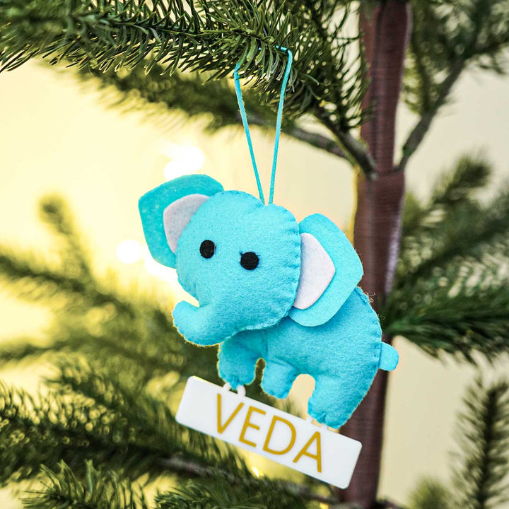 Personalized Elephant Kids Felt Ornament For Christmas Tree Decoration