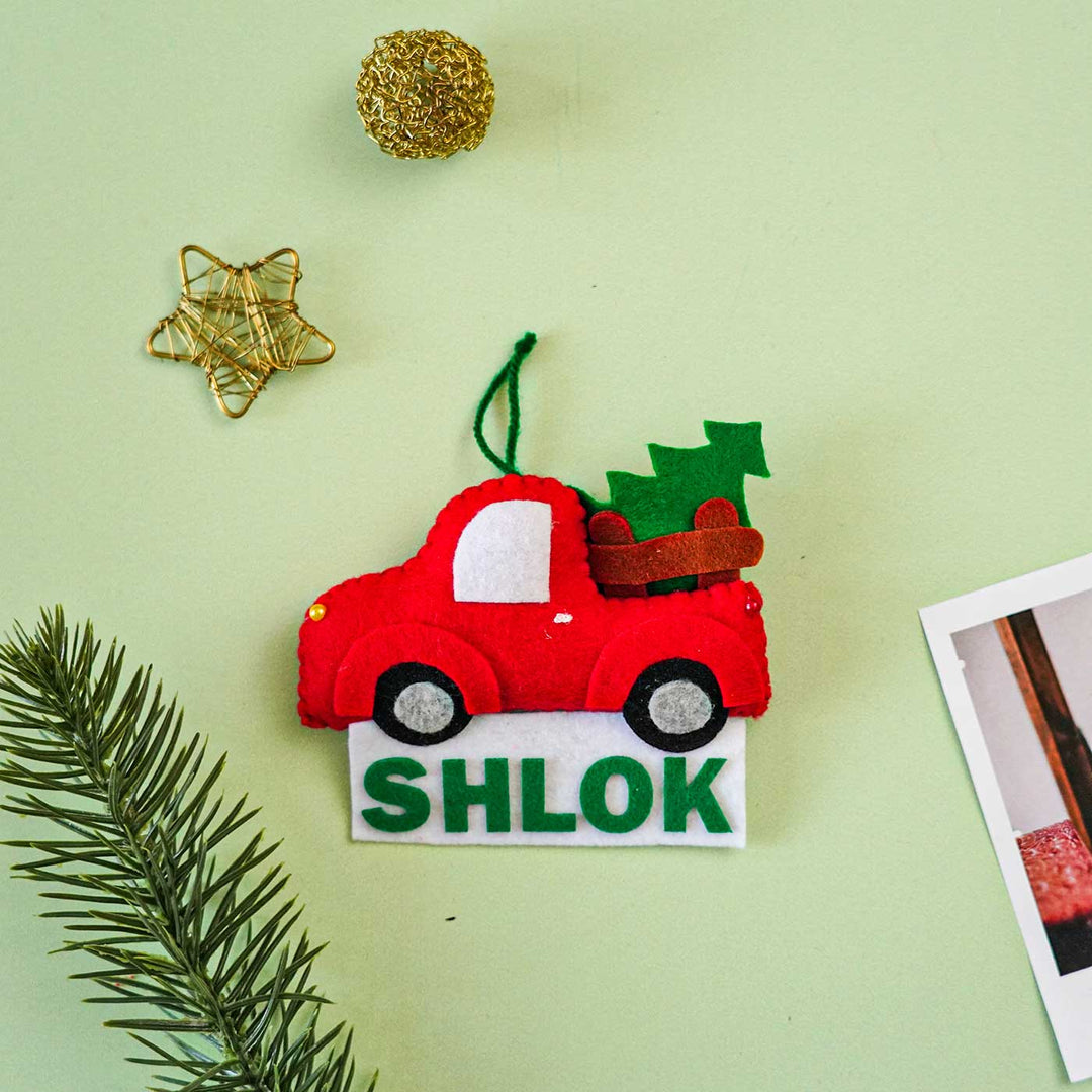 Personalized Felt Truck With Tree Christmas Ornament