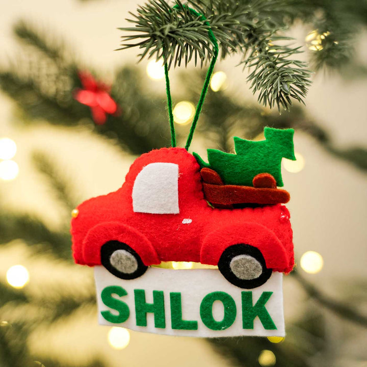 Personalized Felt Truck With Tree Christmas Ornament