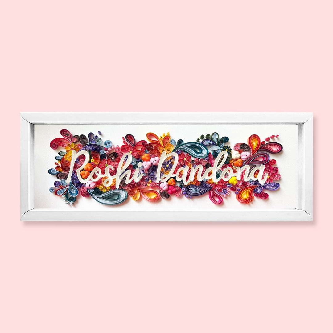 Personalized Handmade Quilling Floral Theme Framed Name Plate