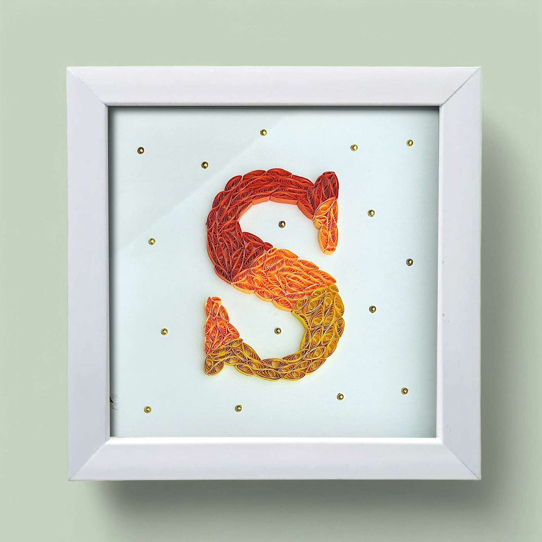 Personalized Handmade Quilling Monogram Golden Dots Framed Desk Name Plate