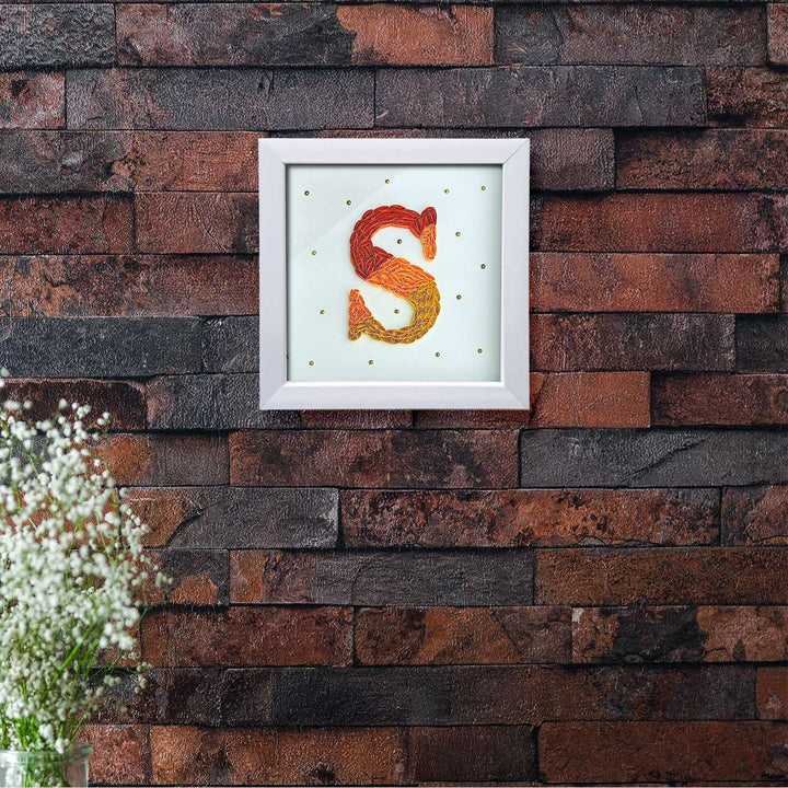 Personalized Handmade Quilling Monogram Golden Dots Framed Desk Name Plate