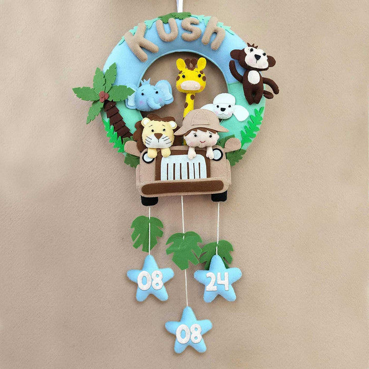 Personalized Jungle Safari Theme Round Felt Kid's Nameplate