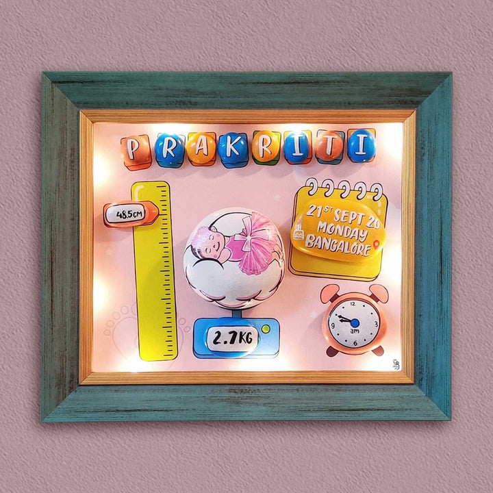 Personalized Pebble Art Little Angel Paradise Wooden Name Plate With Lights