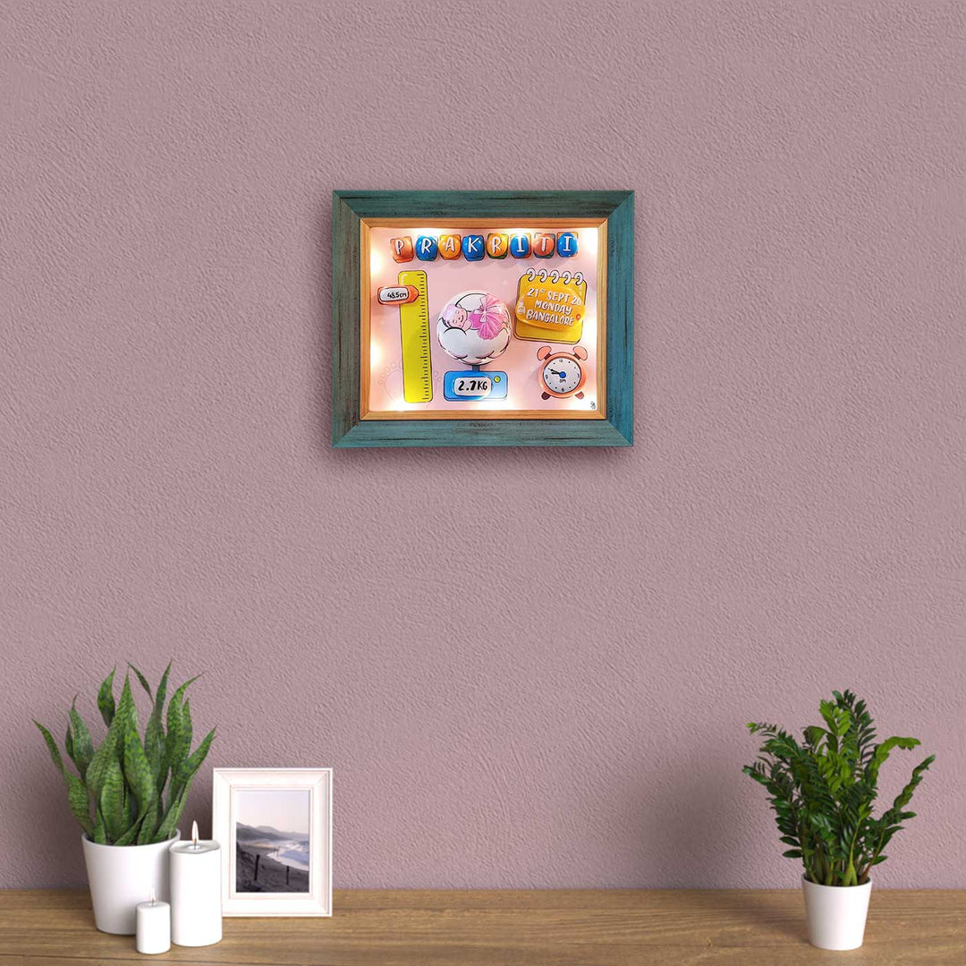 Personalized Pebble Art Little Angel Paradise Wooden Name Plate With Lights