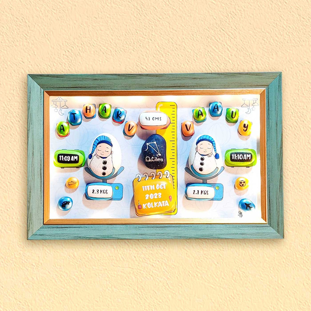Personalized Pebble Art Tiny Toes Treasure Wooden Name Plate With Lights