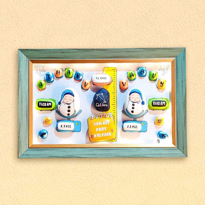 Personalized Pebble Art Tiny Toes Treasure Wooden Name Plate With Lights