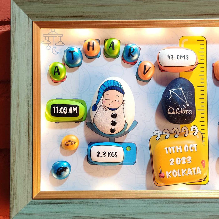 Personalized Pebble Art Tiny Toes Treasure Wooden Name Plate With Lights