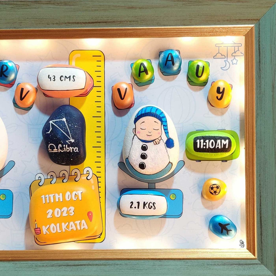 Personalized Pebble Art Tiny Toes Treasure Wooden Name Plate With Lights