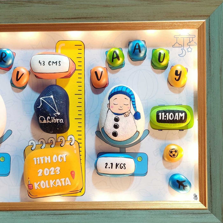 Personalized Pebble Art Tiny Toes Treasure Wooden Name Plate With Lights