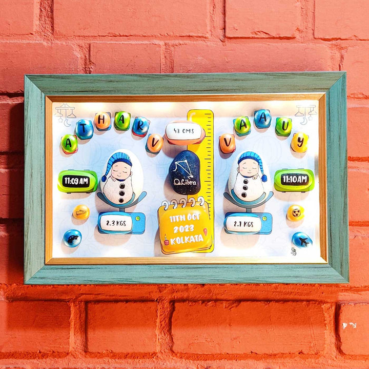 Personalized Pebble Art Tiny Toes Treasure Wooden Name Plate With Lights