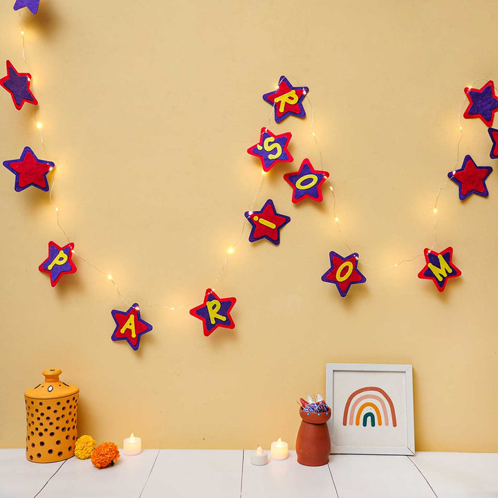 Personalized Pink & Purple Stars Felt Fairy Light For Kids