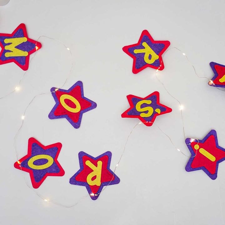 Personalized Pink & Purple Stars Felt Fairy Light For Kids