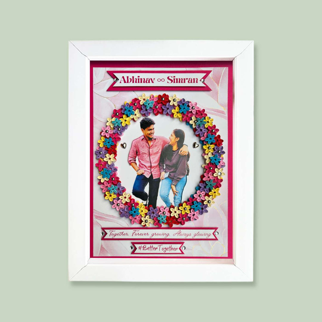 Photo Personalized Quilling Floral Theme Photo Frame For Couples