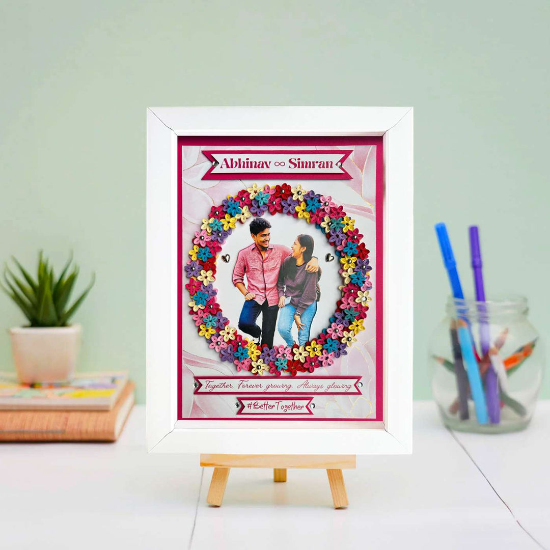 Photo Personalized Quilling Floral Theme Photo Frame For Couples