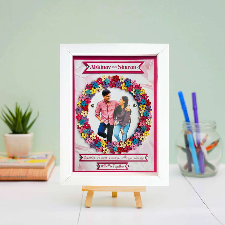 Photo Personalized Quilling Floral Theme Photo Frame For Couples
