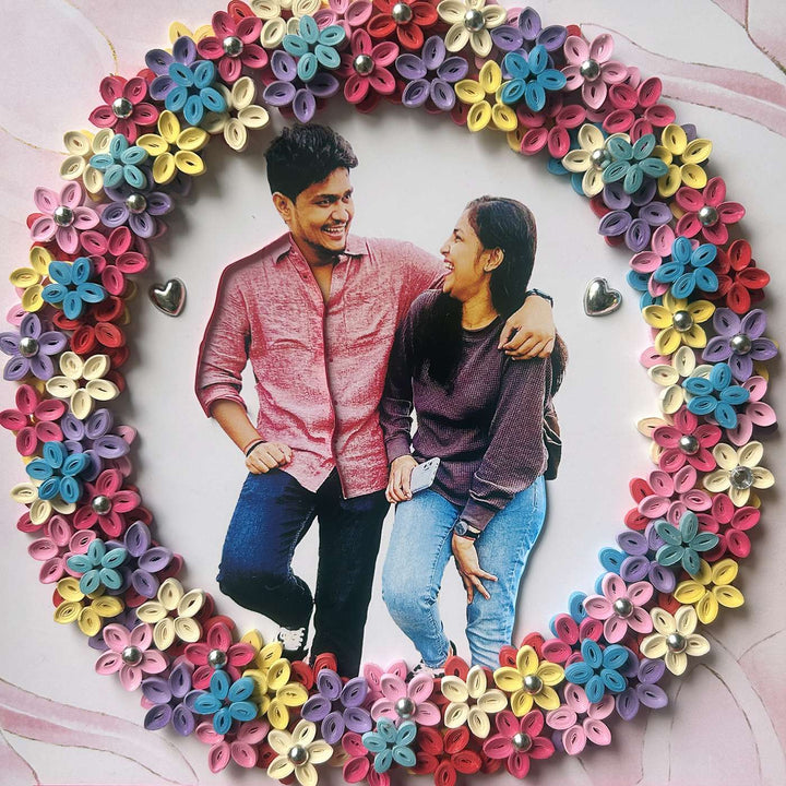 Photo Personalized Quilling Floral Theme Photo Frame For Couples