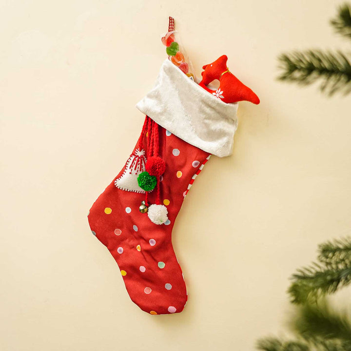 Personalized Red Cotton Stocking For Christmas Decoration