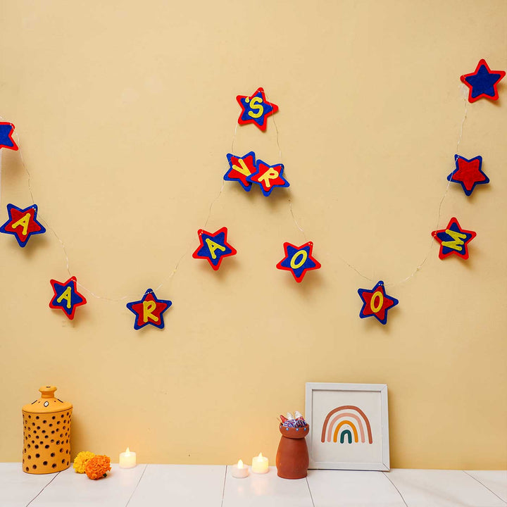 Personalized Red & Blue Stars Felt Fairy Light For Kids